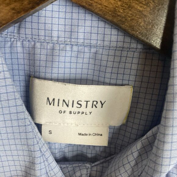 MINISTRY OF SUPPLY Mens Blue Check Button Long Sleeve Shirt Size S Performance - Picture 4 of 11